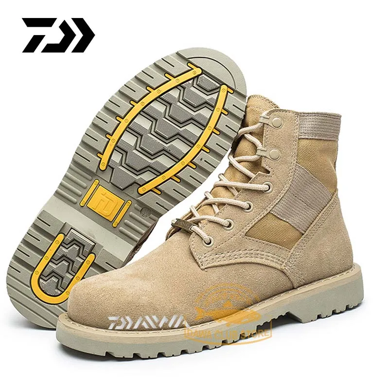 

Outdoor Breathable Non-Slip Casual Martin Boots Daiwa Men Fishing Genuine Leather Shoes Comfortable First Layer Cowhide Sneakers