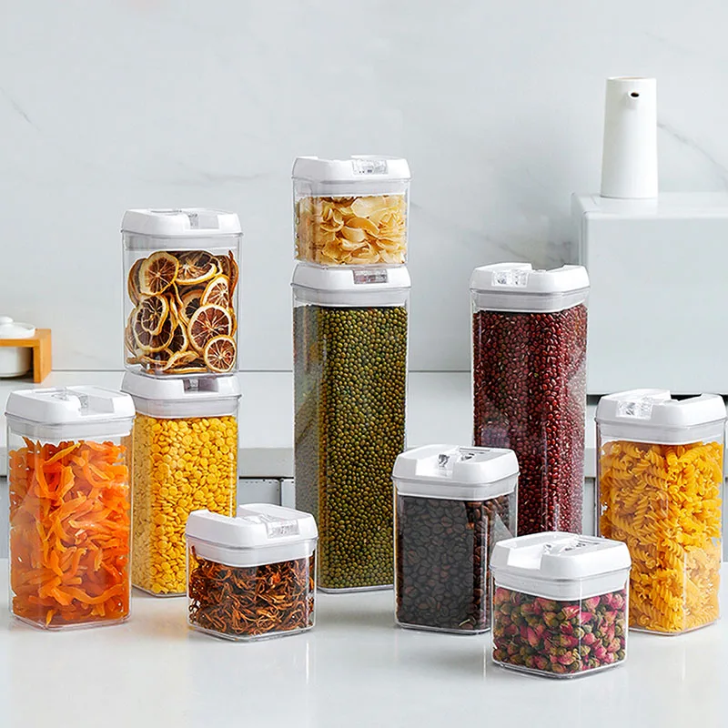 

Plastic Container Cereals Of Storage Jars Kitchen Food Storage Containers Transparent Square Grain Seal Jar Household