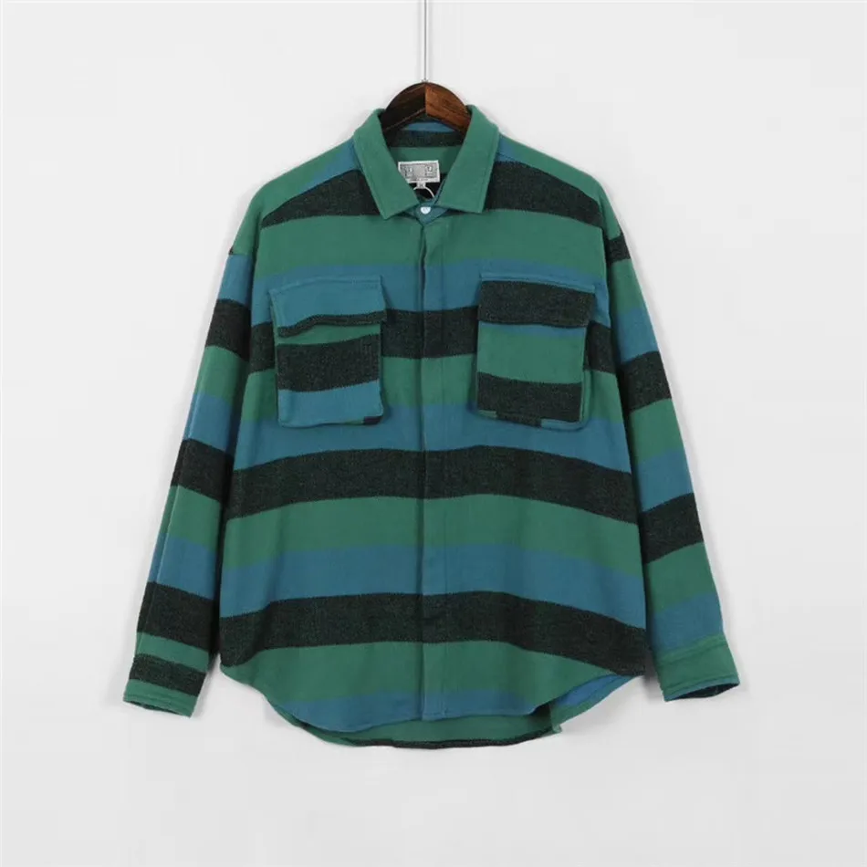 

Green Striped Cav Empt Distressed Shirts Men Women Best quality Jacket Vintage Fashion Casual Shirt Cavempt