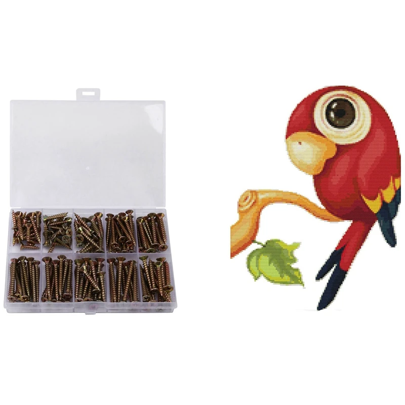 

160PCS Wood Screw Cross Countersunk Head Tapping Screw with Cross Stitch Kits Stamped of Embroidery Starter Kits