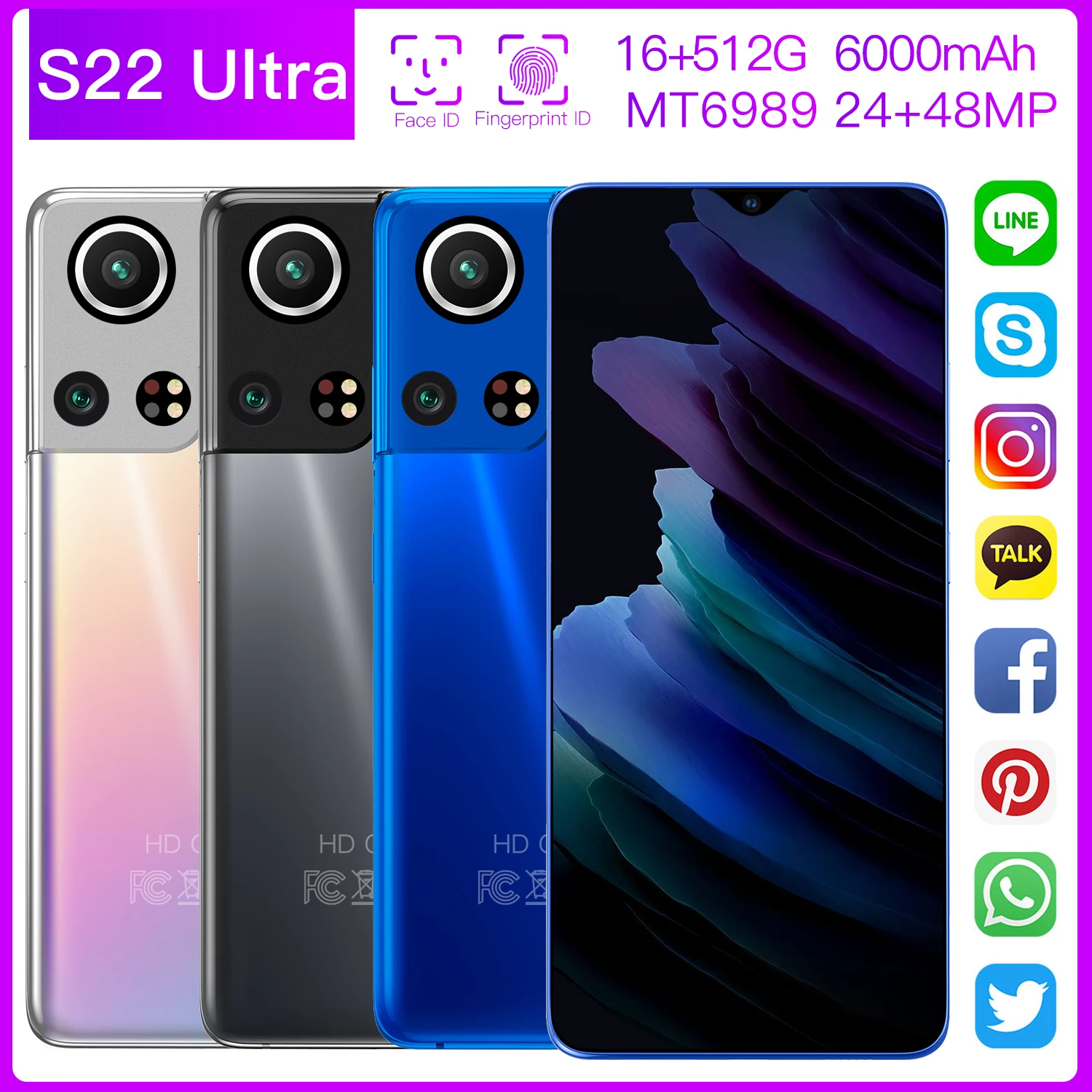 

Galxy S22 Ultra 16GB RAM 512GB ROM 5G Network Smart Phone 10 Core 24+48MP 6000mAh Fingerprint ID Andriod Phone MT6989 Celular