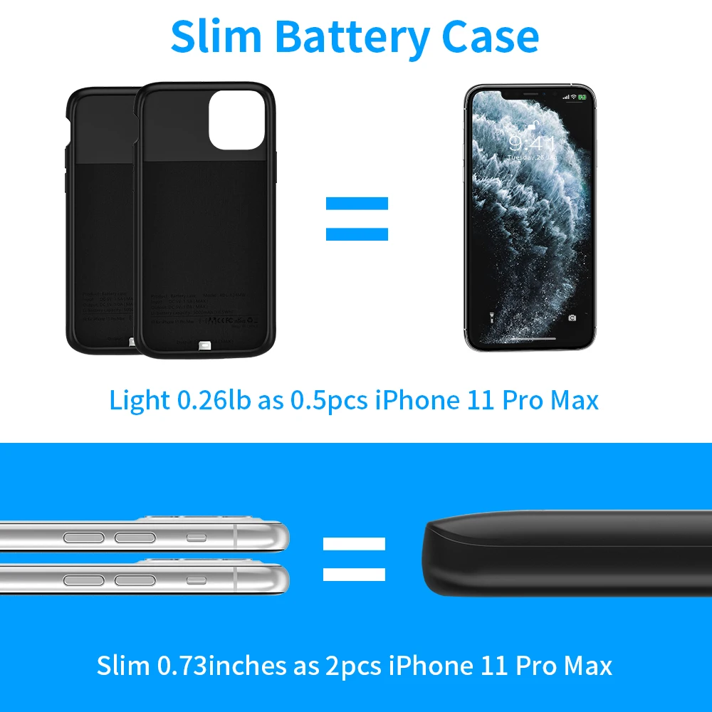 Чехол Newdery для iPhone 11 Pro Max 5000 мА · ч с полной защитой тонкий чехол беспроводной