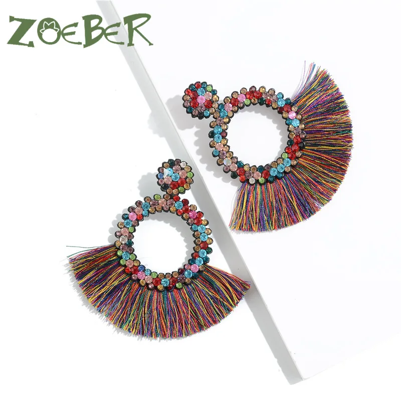 Женские богемные висячие серьги ZOEBER ручной работы с кисточками и кристаллами |