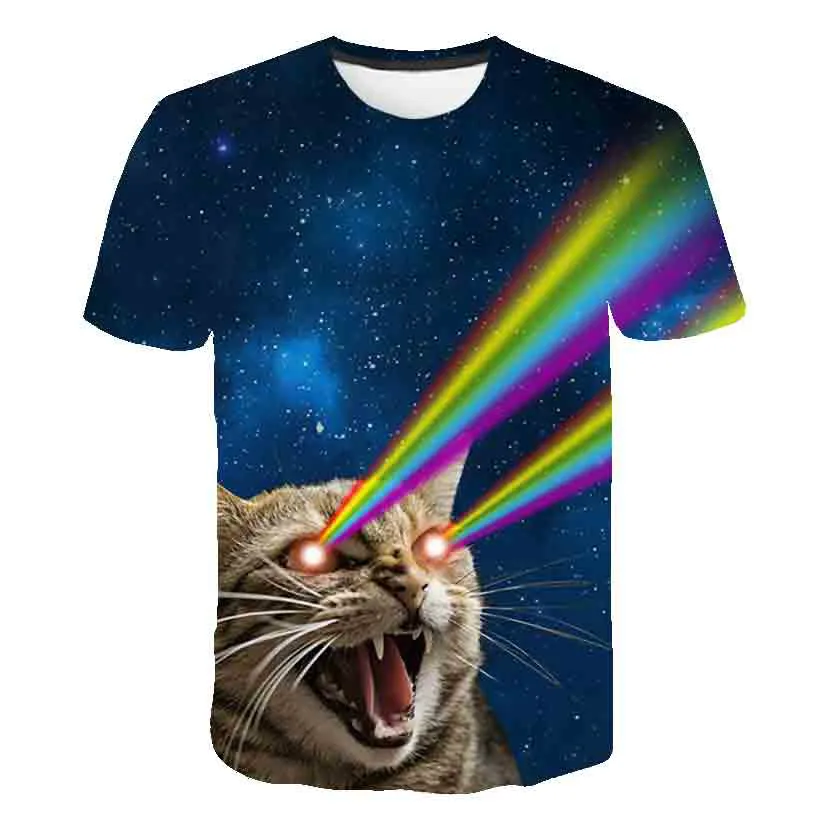 

Children's 3D cat fashion printed T-shirt, Harajuku style top, round neck boys and girls casual comfortable short sleeve T-shirt