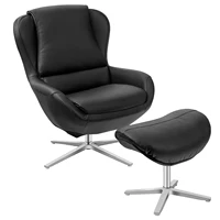 Costway Swivel Rocking Chair Top Grain Leather Lounge Armchair w/Ottoman HU10046