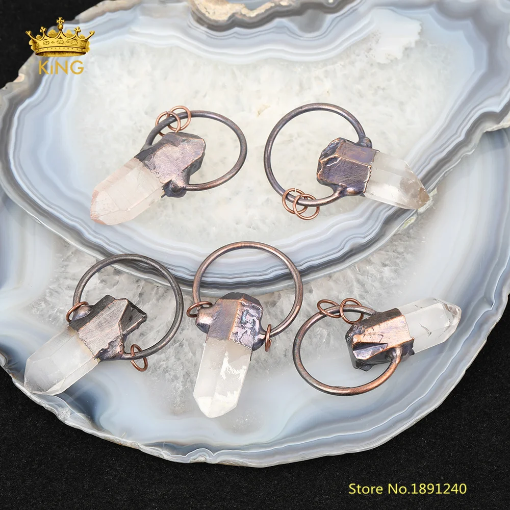 

5pcs Clear White Quartz Pendants Jewelry,Stick Crystal Point Pendant Necklace,Raw Quartz Key Accessory Findings