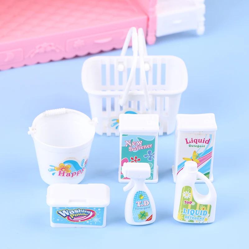 

7Pcs/Set Doll Cleaning Bucket Laundry Detergent Dirty Clothes Basket Shopping Basket Detergent Laundry Detergent Toy