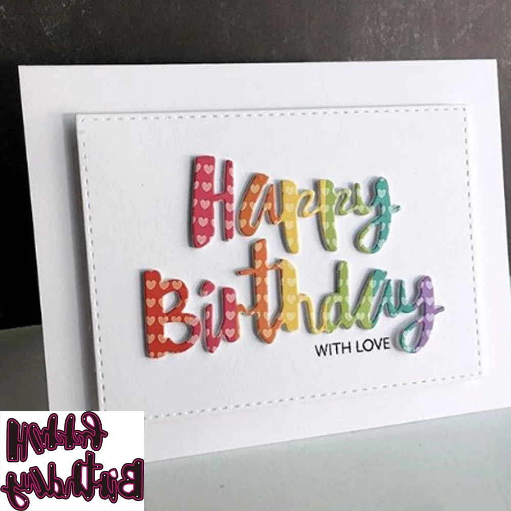 

Happy Birthday Words Metal Cutting Dies Stencil for DIY Scrapbooking Photo Album Embossing Paper Cards Crafts Diecuts New
