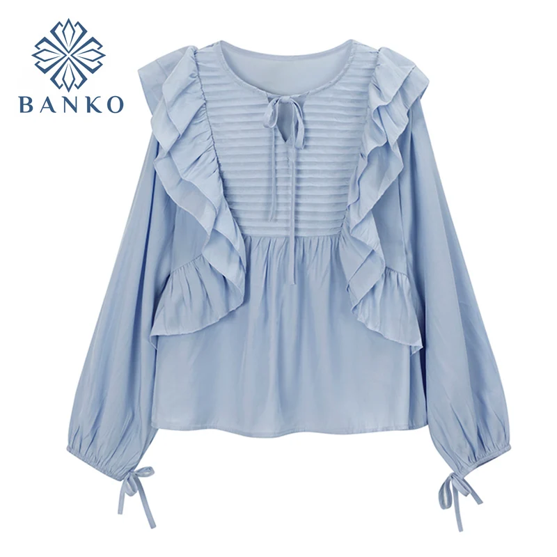 

2021 Autumn New Korean Sweet Shirt Loose Ruffled Long Sleeve Women Blouses Fashion Casual Female Tops Vintage French Shirts