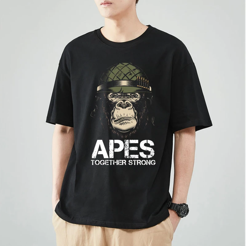 

Футболка мужская с круглым вырезом, свободная хлопковая рубашка с рисунком обезьяны, с короткими рукавами и бриллиантами, европейская улич...