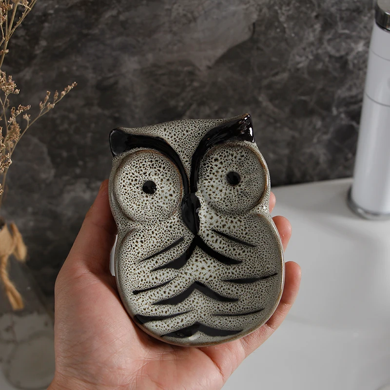 

Owl Animal Shape Ceramic Soap Holder Silver Bathroom Accessories Soap Dish