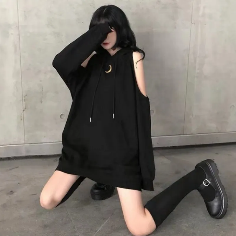 Черная серая толстовка с капюшоном оверсайз Женская Толстовка Harajuku уличная толстовка с капюшоном для женщин модная Корейская Moon Printng Толстовка для женщин