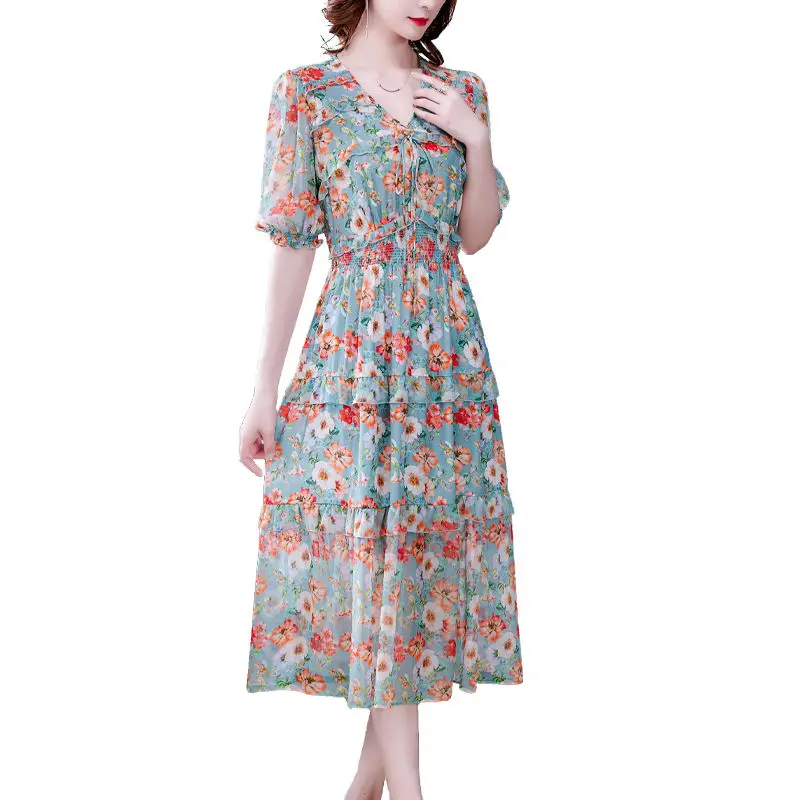 

Big Brand Silk Dress Summer 2021 New Women's High-end Young High-end Mulberry Silk Floral Long Dress