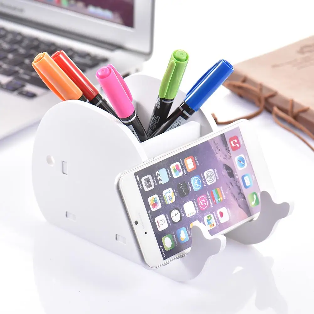 

Cute Wood Pencil Pen Holder Office Desktop Organizer Stationery Storage Box Pen Pencils Remote Control Box Phone Holder Bracket