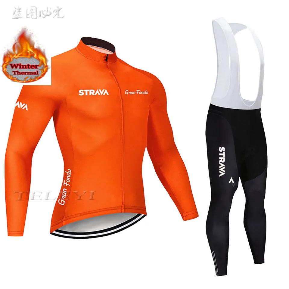 

2019 new winter STRAVA Long sleeve Cycling Jersey Set MTB Warm and windproof Cycling Clothing Strap suit