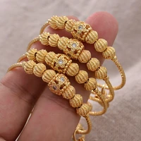 24k 4pcs small bangle for girlsbaby gold color charm ethnic bracelet bell hollow beads jewelry for child party gifts