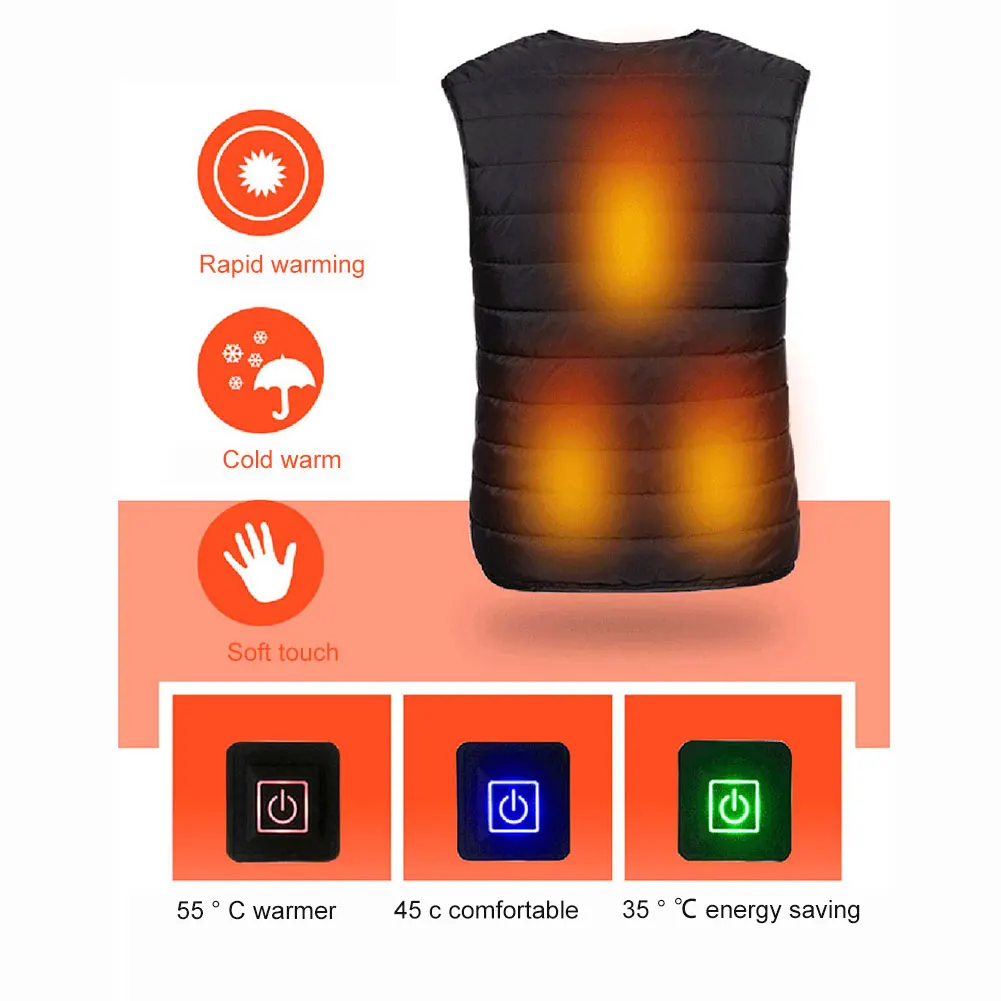 

Heating Vest Washable USB Charging Warm Vest Temperature Control Outdoor Camping Hiking Golf Vest