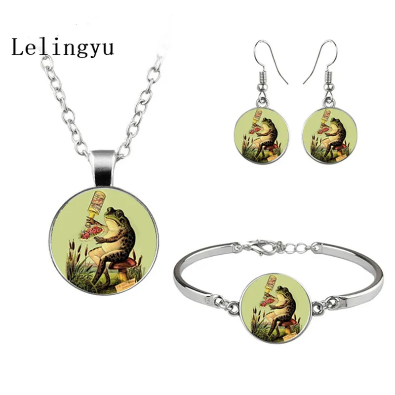 

Set Bracelet Earring Necklace Pendant frog fairy tale set Necklace Bracelet Earring glass lady fashion charm jewelry