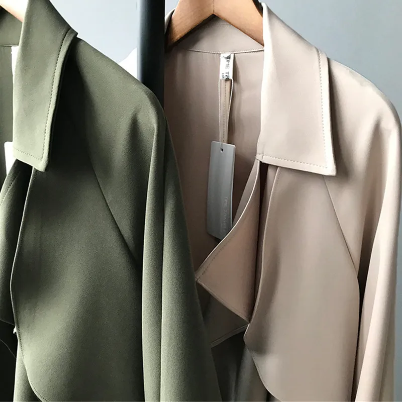 

Spring Autumn Women Long Coat Turn Down Collar Harajuku Female Army Green Trench Coat Casaco Feminino Abrigo Mujer Trench Femme