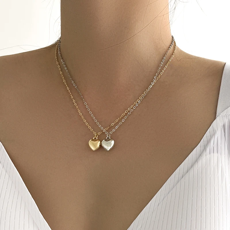 

Aprilwell 2 Pcs Goth Pendant Necklace For Women Aesthetic 2021 Gold & Silver Color Couple Heart Pulseras Jewelry Set Gift EGirl