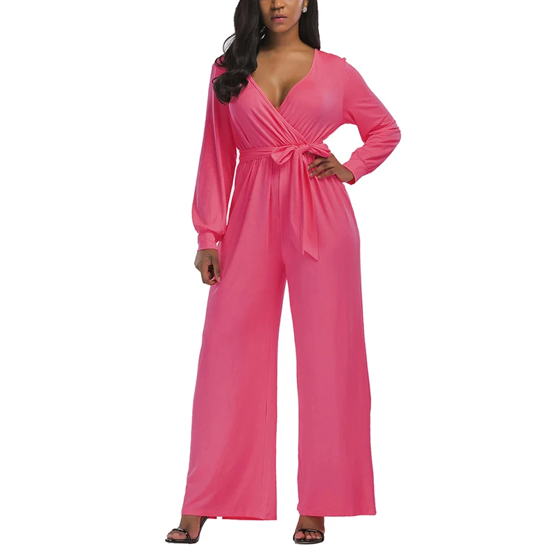 

Ankle-Length Jumpsuit 2019 Autumn Ladies Deep V Loose Breathable Elegant Long Jumpsuits Fashion Womens Officewear Sexy Playsuits