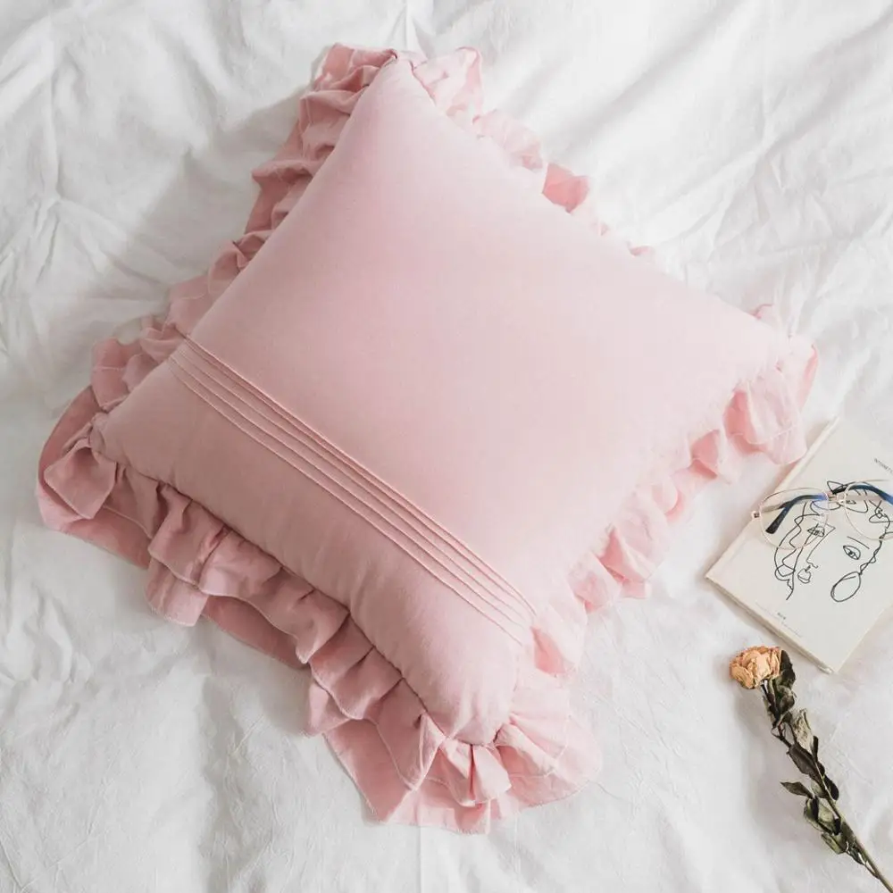 

European Pillow Cover Protector Bedding Cotton Solid Ruffle Pillow Cilected 1Pcs White Pillowcase Sham Princess Style