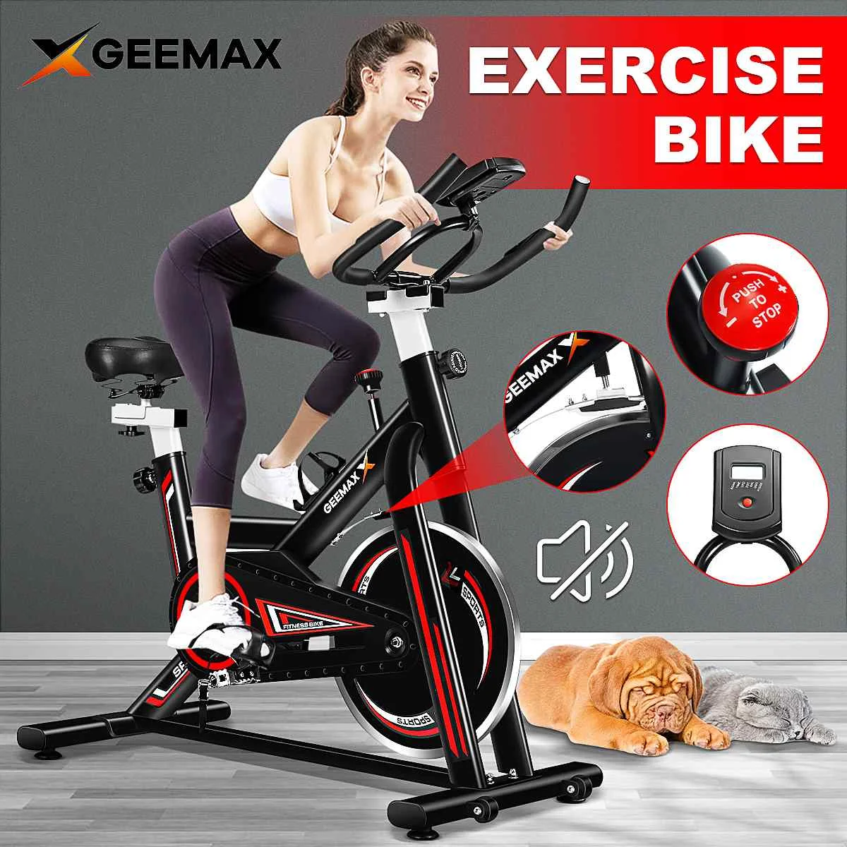 

GEEMAX Exercise Bike Home Indoor Gym Cycling Trainer Mute Pedal Bicycle Loss Pedal Fitness Equipment 8KG Flywheel LED Display