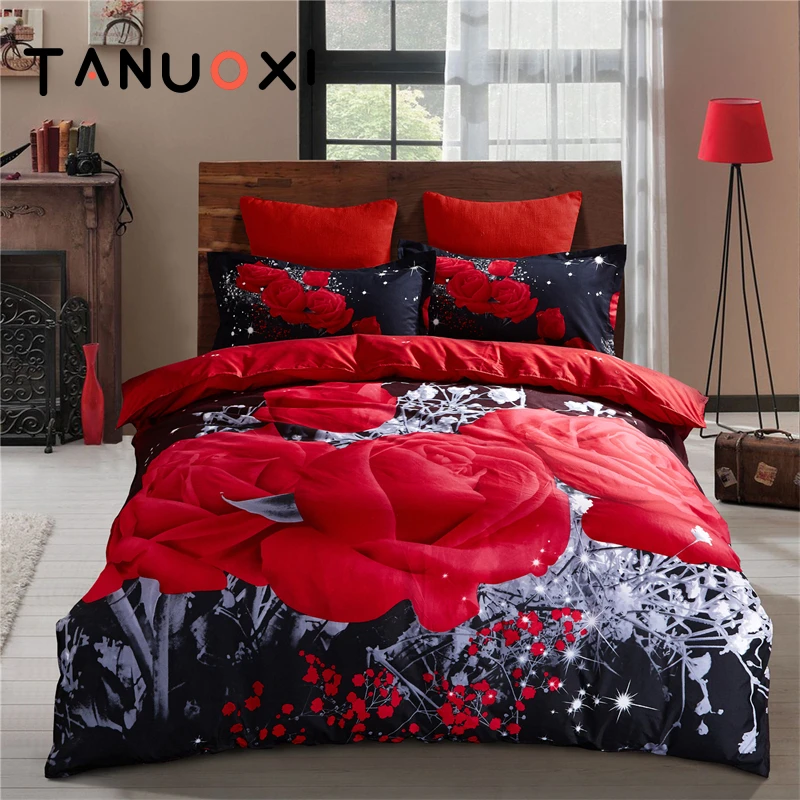 

Euro Bedding Set Noble Quality Soft 3pcs Bed Linen Flower Rose Duvet Quilt Cover Pillowcases Queen King Size For Home Bed Cover