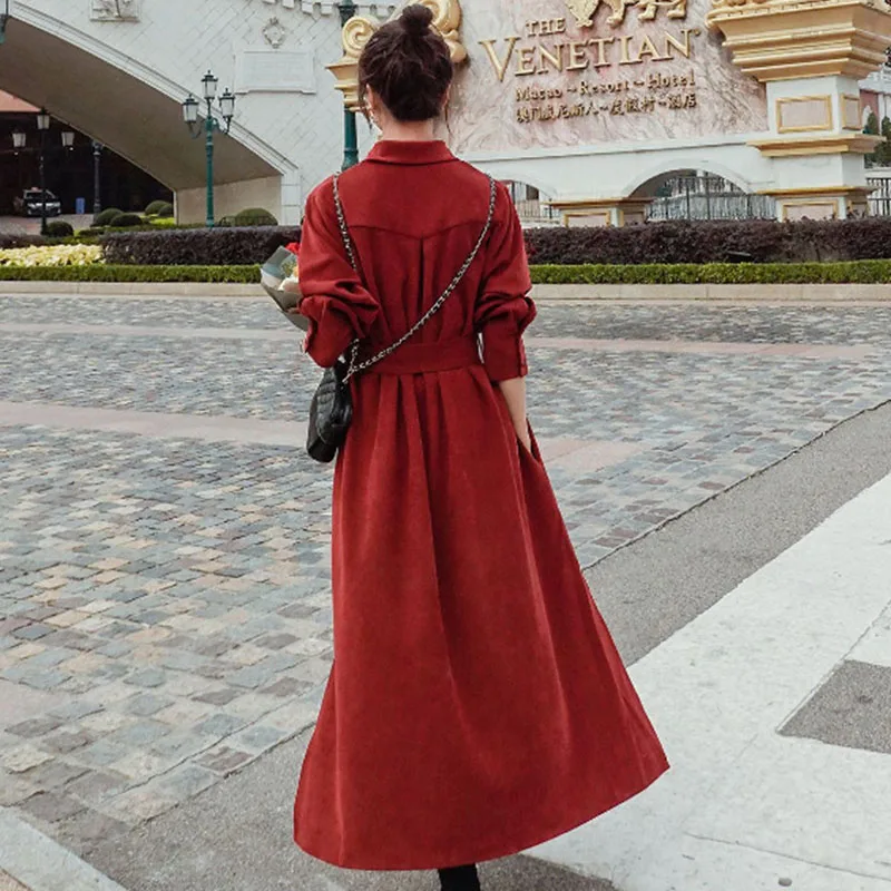

Women's Clothing Retro Women Dress 2021 New Large Size Solid Color Temperament Fashion Corduroy Waist Winter Women's Dress NBH46
