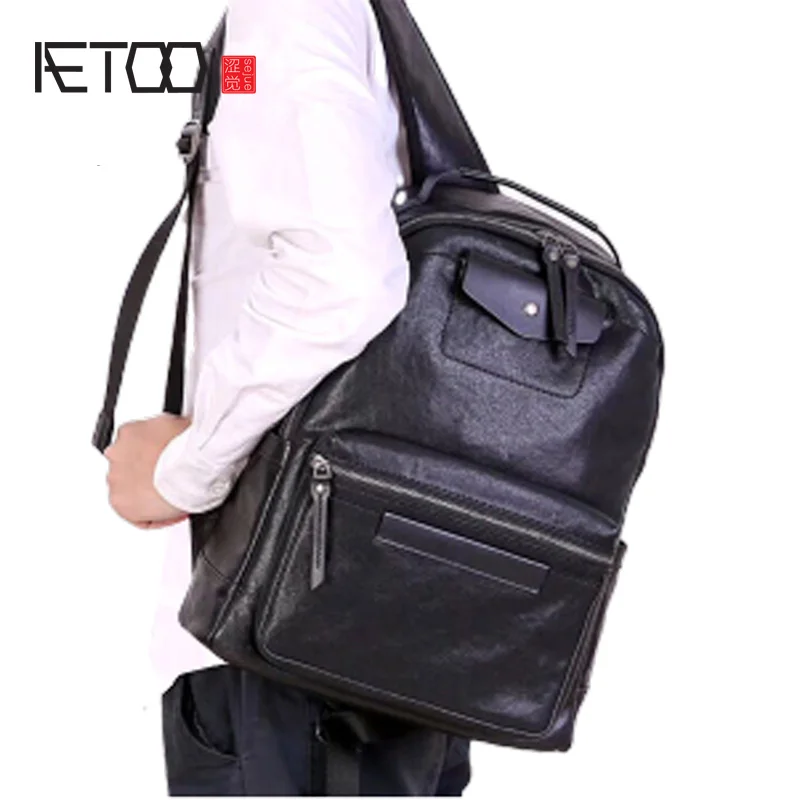 Мужской кожаный рюкзак AETOO модная повседневная дорожная сумка для компьютера