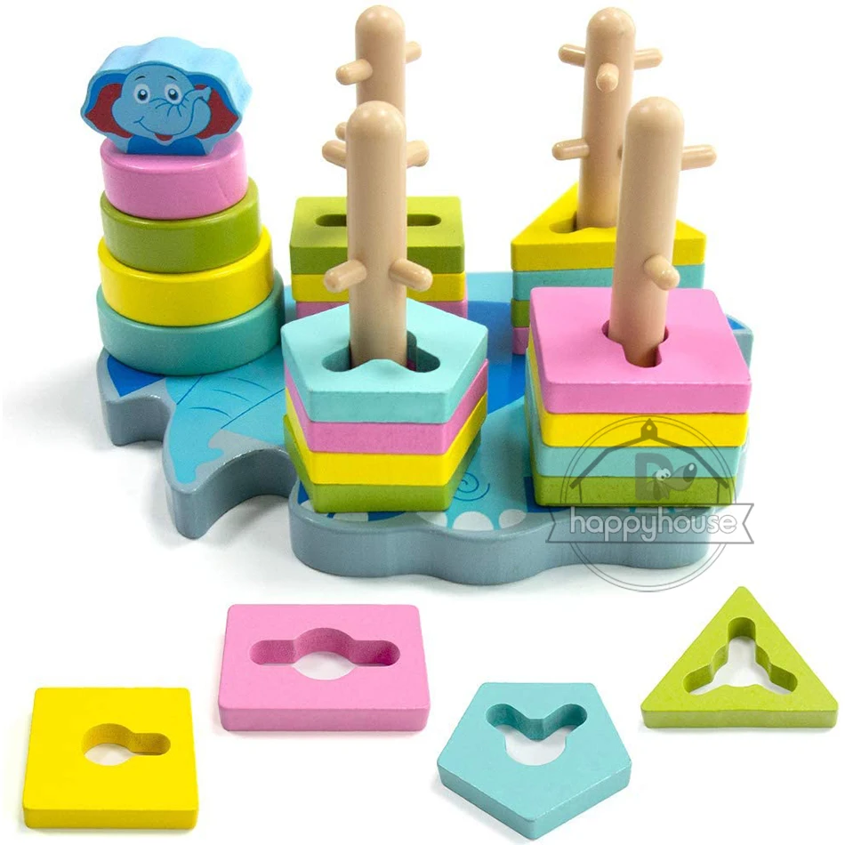 

Wooden Sorting Stacking Toys Montessori Educational Wooden Toys for Kids Geometric Shapes Wooden Puzzles Stacking Toys Blocks