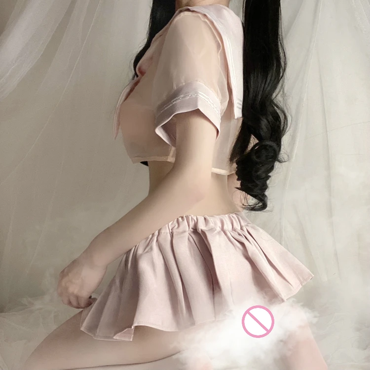 

Pink Student Uniform Lolita Top Pleated Skirt Sexy Sailor Cosplay Costume Kawaii Shirt Miniskirt Panty Erotic Roleplay