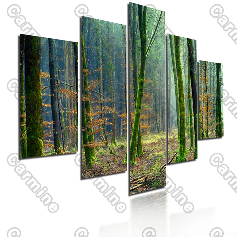 

Poster Green Light Forest Landscape Canvas Painting 5Pcs Posters Painting Wall Art Decoration for Living Room Frameless Style