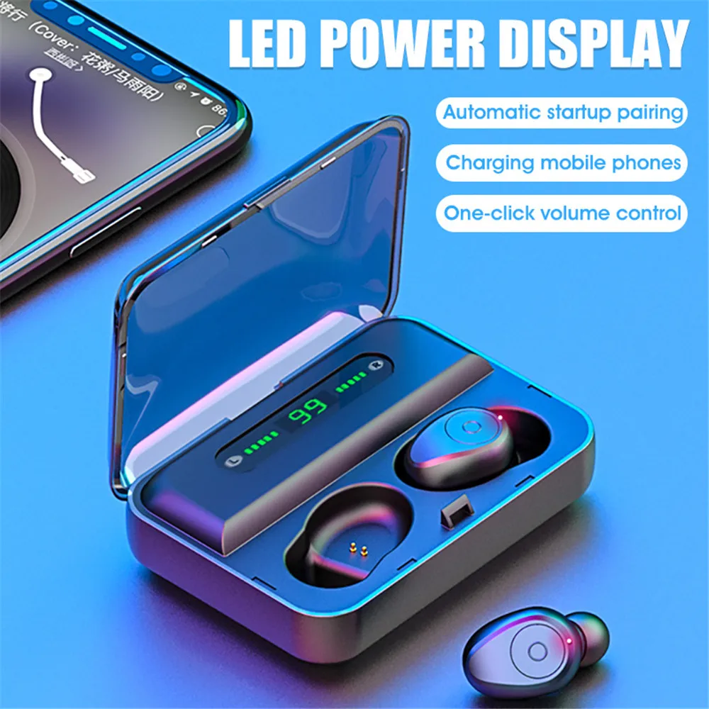 TWS F9-5 Беспроводные Bluetooth 5,0 мини наушники невидимые наушники 8D стерео часы светодиодный шумоподавление Гарнитура IPX7 водонепроницаемый