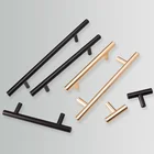 Т-образная ручка из нержавеющей стали черного и золотого цвета для ящиков шкафов, шкафов, дверных ручек 50-350 мм