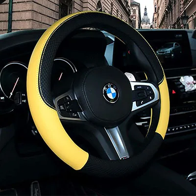 Black yellow WLMWL кожаный чехол на рулевое колесо для Geely все модели Emgrand EC7 X7 FE1 автомобильный аксессуар автостайлинг - Название цвета: Black yellow