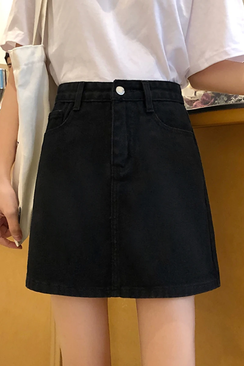 

High waist A-line skirt spring and autumn 2021 new skirt black skirt women's summer slim versatile denim skirt short skirt