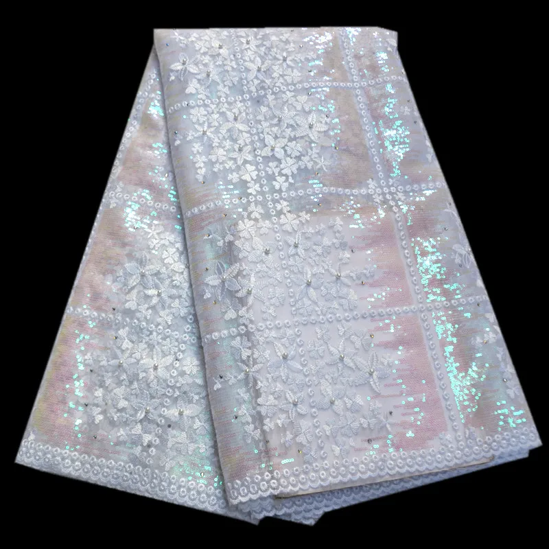 

Высокое качество, белая африканская французская сетка, тюль, кружевная ткань для свадьбы 2020, новейшая кружевная ткань с бисером и блестками ...