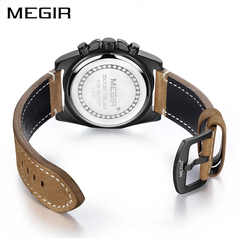 

MEGIR 24mm Brown Black Leather Watch Bracelet Strap Band Belt