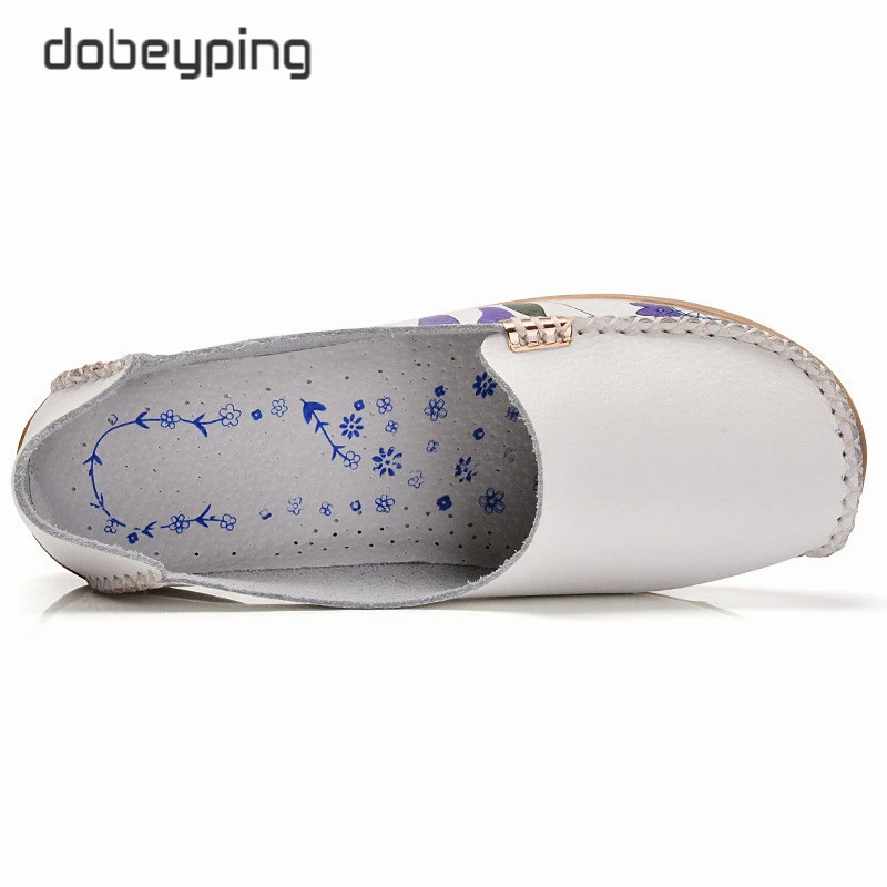 

Spring Autumn Print Flower Women's Casual Shoes High Quality Genuine Leather Woman Flats Slip On Female Loafers Lady Boat Shoe