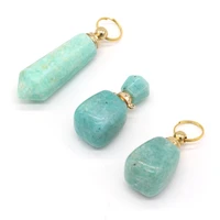 1pcs natural amazonite stone perfume bottle necklace pendant essential oil diffuser necklace charm women jewelry trendy gift