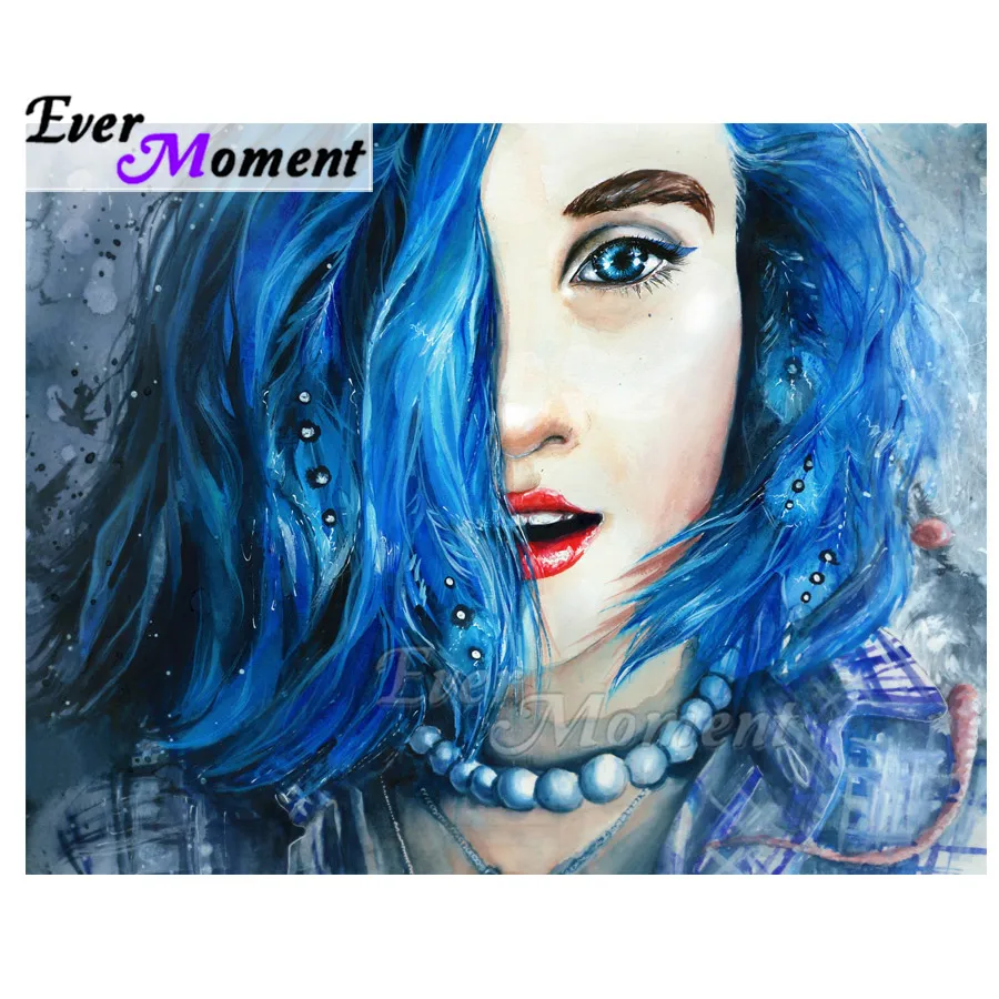 Алмазная живопись с голубыми волосами и изображением улыбки стразы 5D украшение