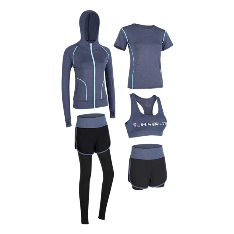 

New 2021 yoga clothing suit sports fitness clothing female spring and summer outdoor running five-piece suit tight