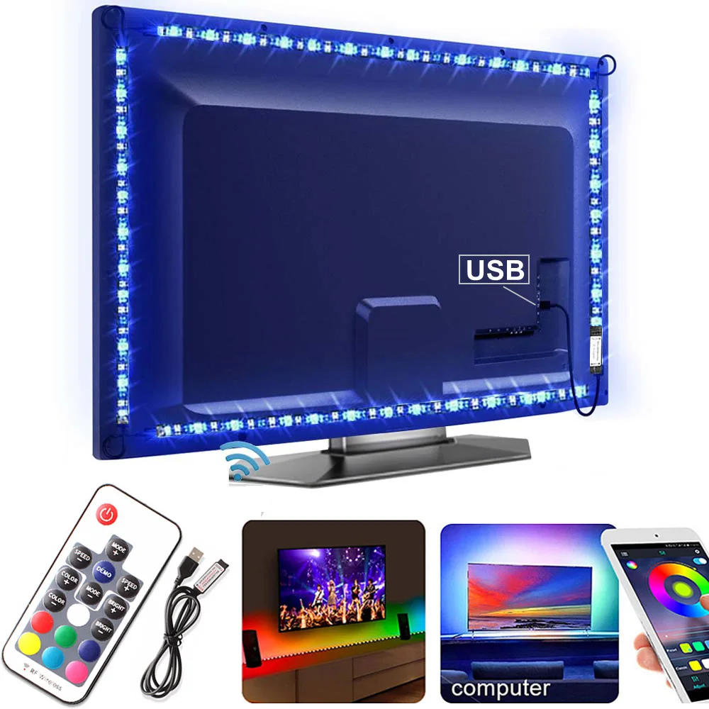 DC5V RGB Светодиодная лента SMD5050 Tira светодиодная USB лента RGB подсветка лента для компьютера ТВ фон Fita светодиодная полоса гибкий неоновый светильник