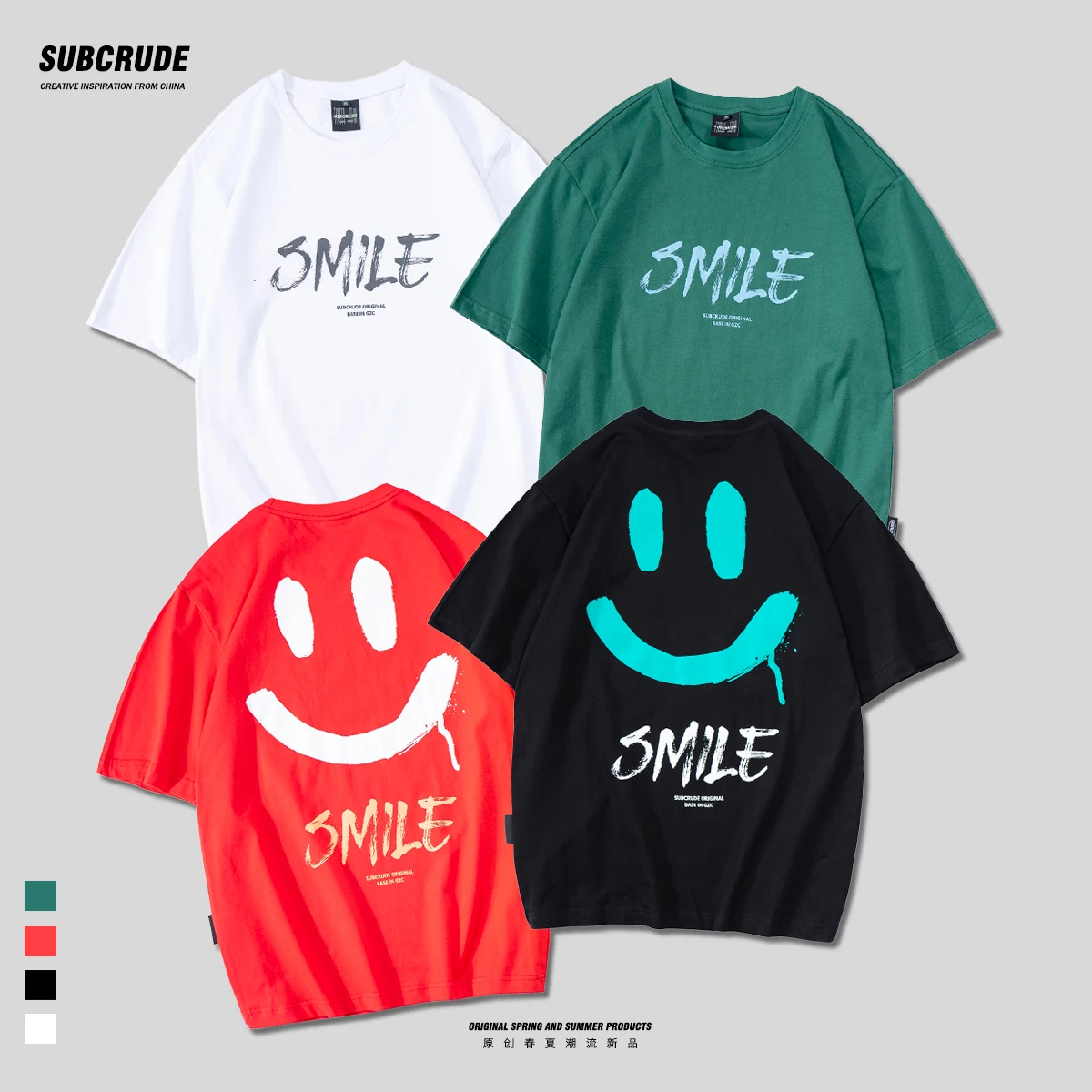 

Graffiti Tshirt Simple Casual Cotton Top Alt Smile Hip Hop Fashion Street Wear Couple Clothing
