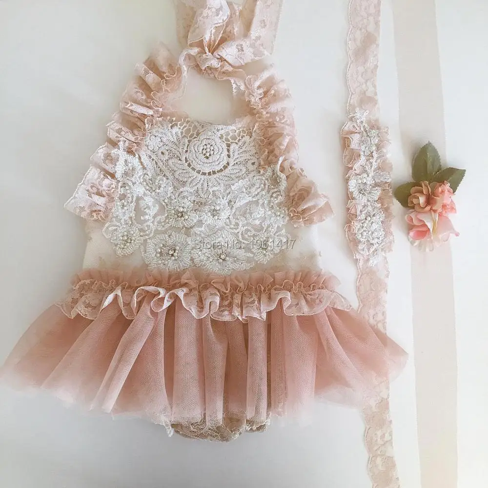 

Summer Girls Baby Sling Naked Back Romper + Headband Newborn New Design Lace Flower Print Romper Set SLS0036