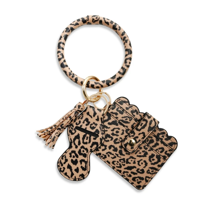 

Circle Wristlet Keychain Unisex Pu Leather Pendant Key Ring Fashion Candy Colors G8TE
