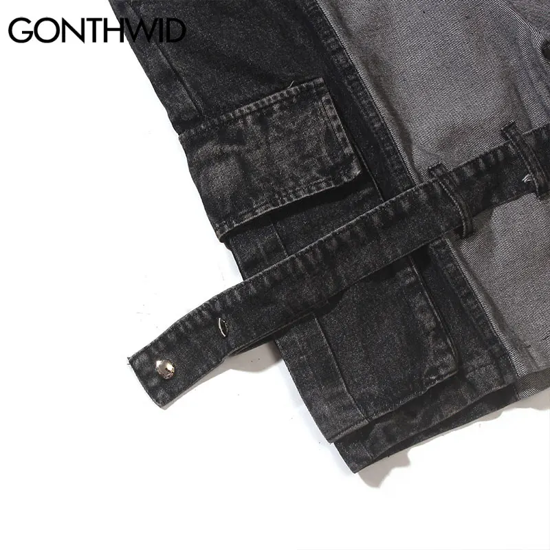 

GONTHWID Denim Shorts Streetwear Color Block Patchwork Punk Rock Gothic Short Jeans Mens Hip Hop Casual Baggy Harajuku Trousers