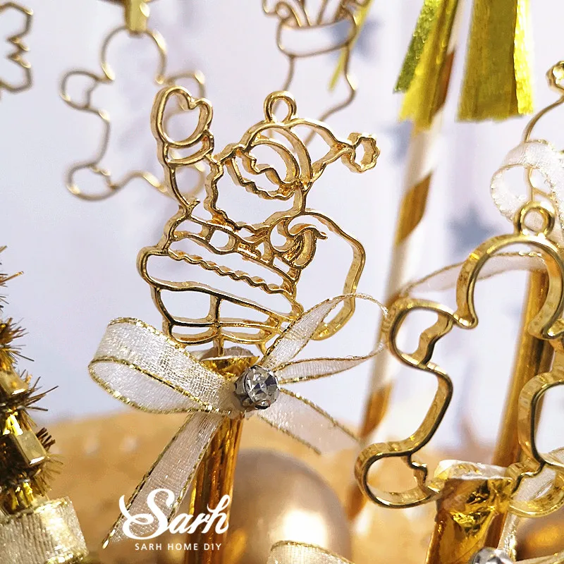 Золотой имбирный человечек торт Топпер Дерево лось Санта Клаус рождественские