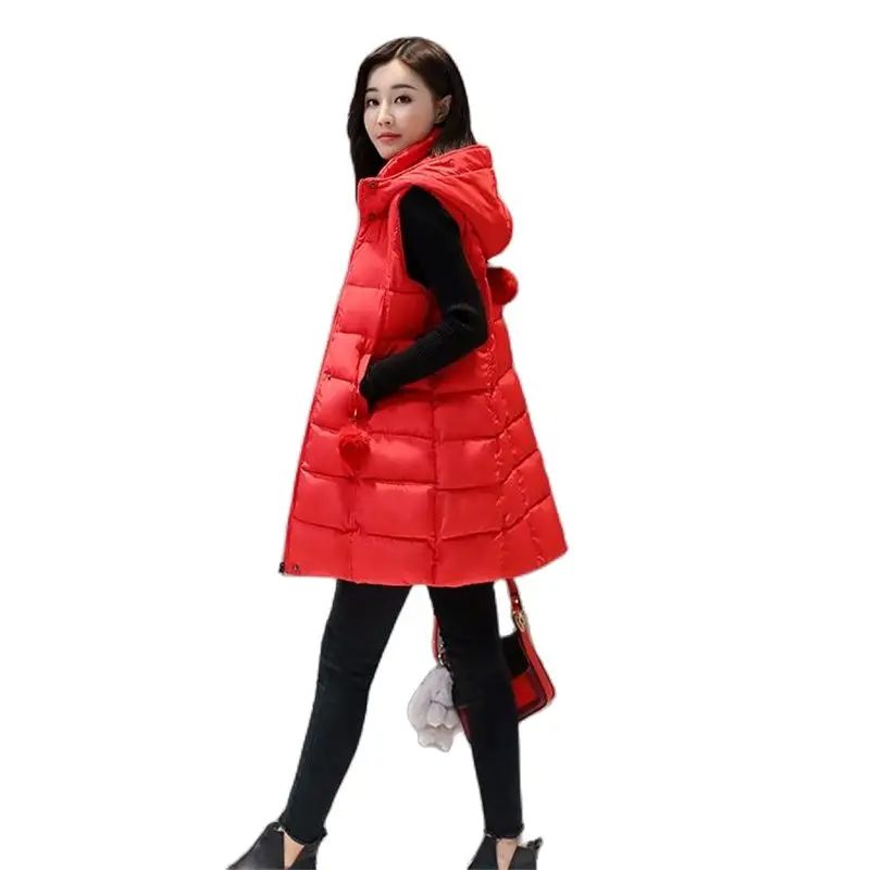 Женский зимний длинный пуховой жилет с капюшоном Размеры d|Жилеты и безрукавки| |